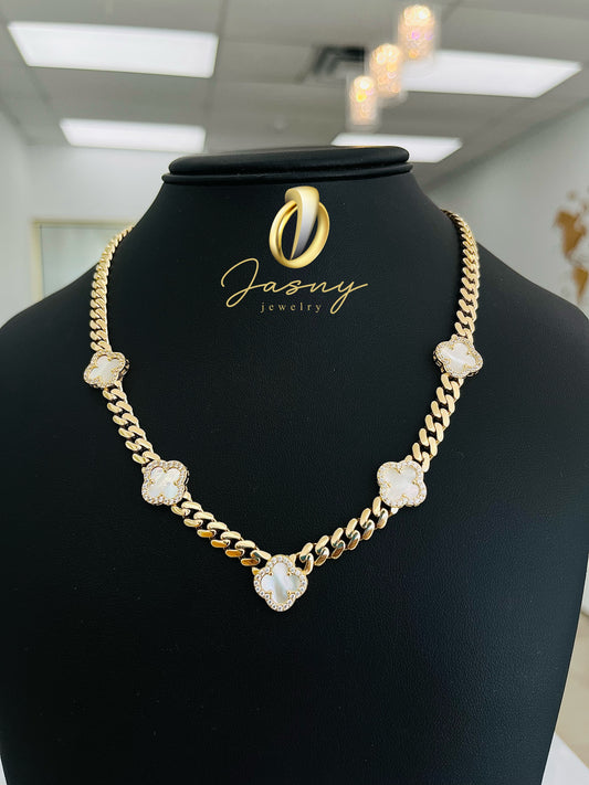 Gargantilla Flores Blancas Oro 14k