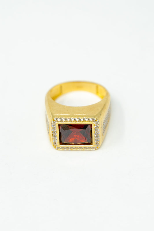 MEN'S RING -RECTANGULAR RED STONE