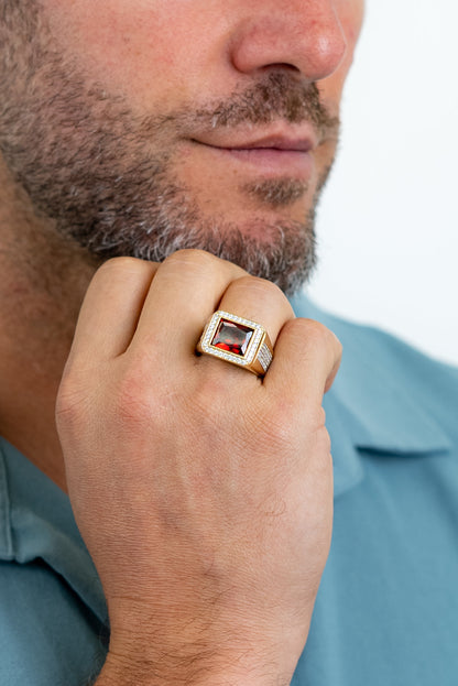 MEN'S RING -RECTANGULAR RED STONE