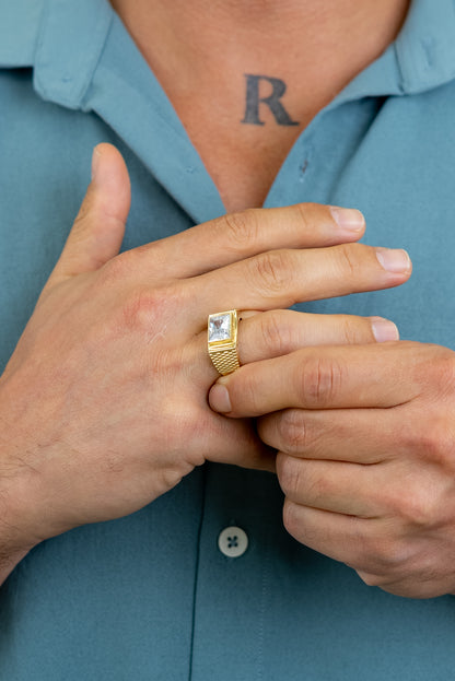 MEN'S RING - RECTANGULAR WHITE STONE