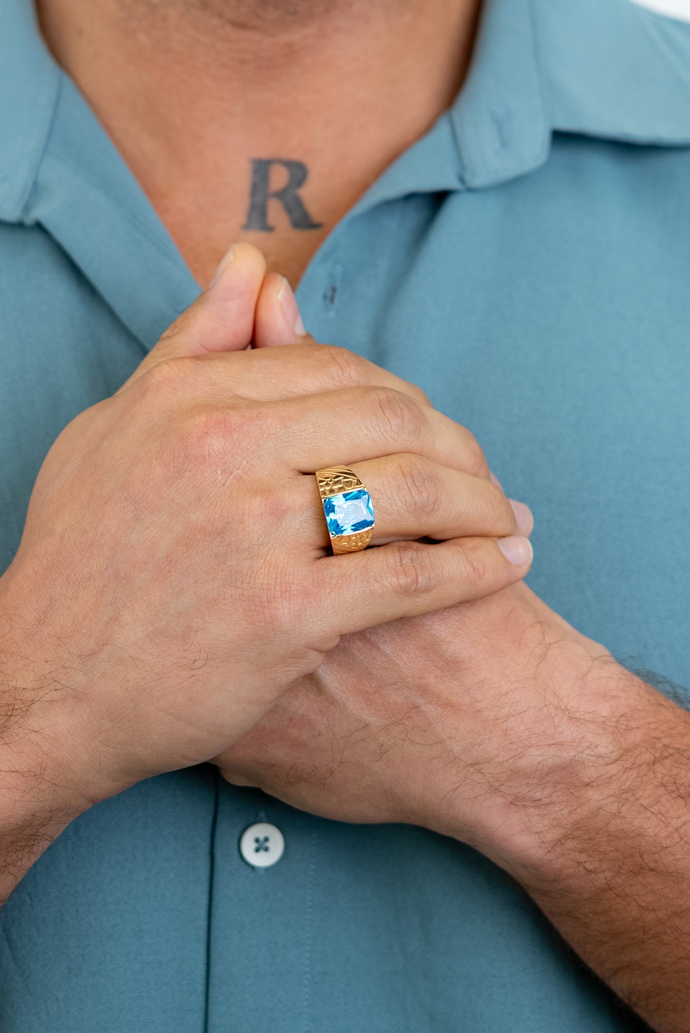 MEN'S RING - LIGHT BLUE STONE