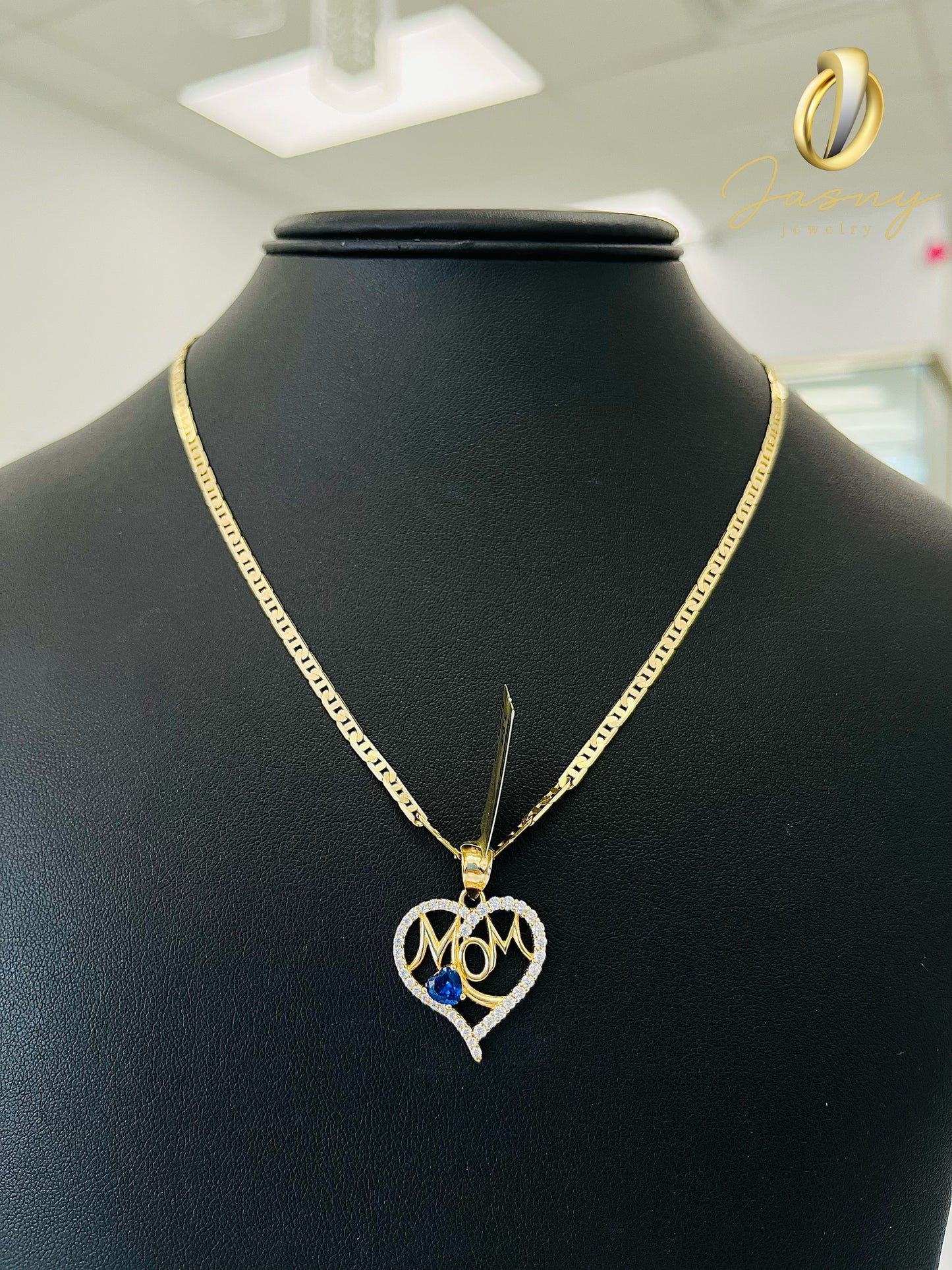 Set Oro 14K Cadena Marinero + Dije Corazón de Mamá