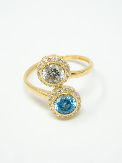 Round lady's ring, double Blue and white stone