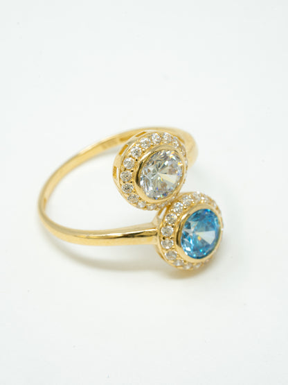 Round lady's ring, double Blue and white stone