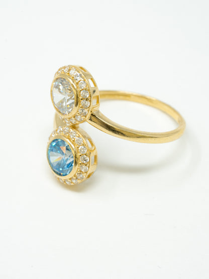 Round lady's ring, double Blue and white stone