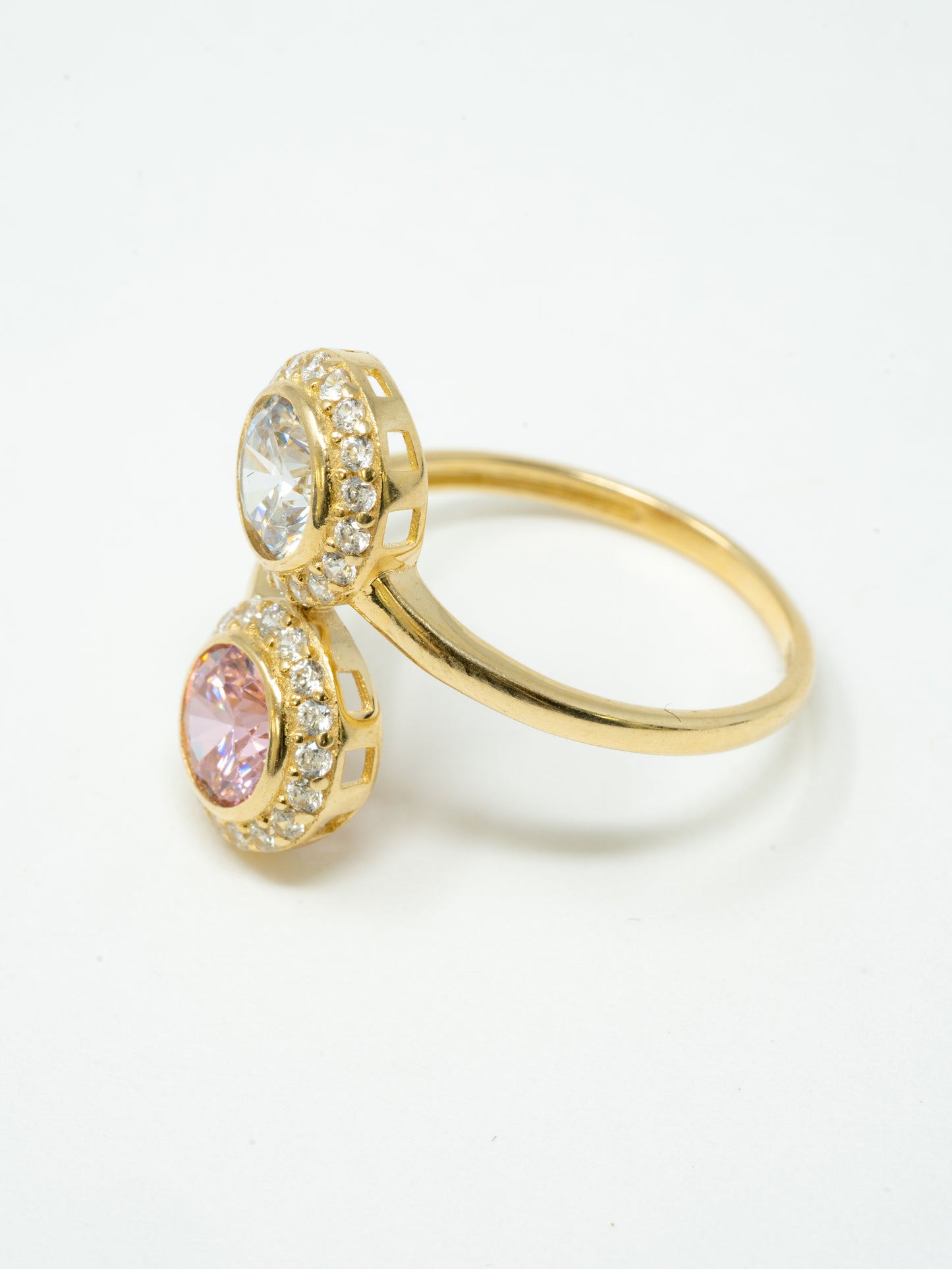 Round lady's ring, double Pink and white stone