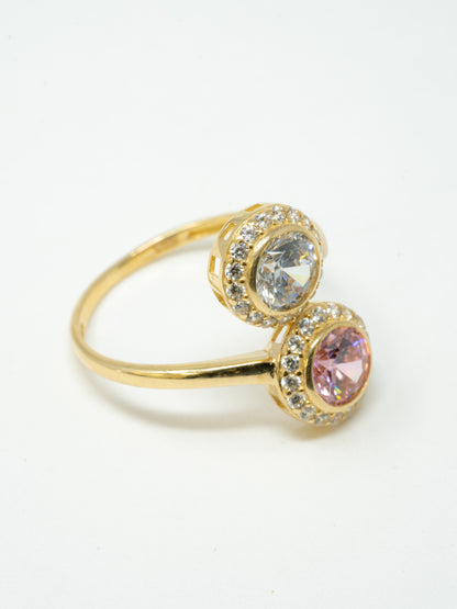 Round lady's ring, double Pink and white stone