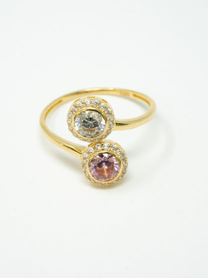 Round lady's ring, double Pink and white stone