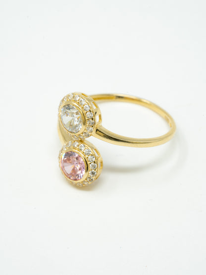 Round lady's ring, double Pink and white stone