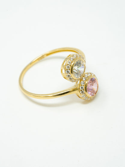 Round lady's ring, double Pink and white stone