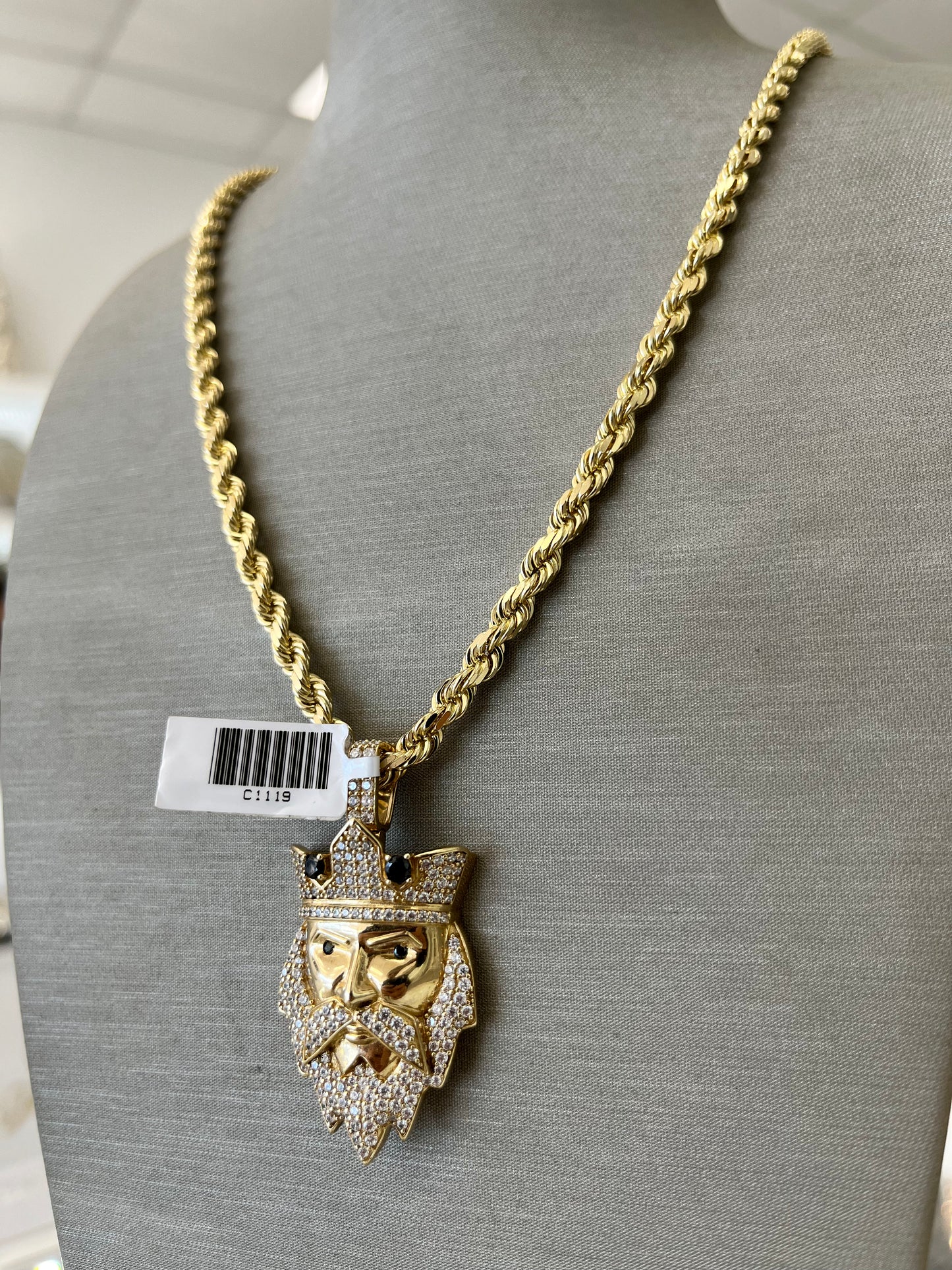 SET ORO 10K CADENA SOGA SÓLIDA / ROPE CHAIN + DIJE REY 👑