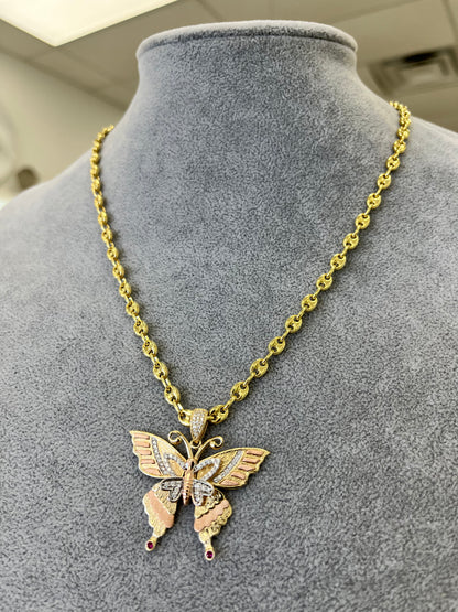 SET ORO 14k CADENA GUCCI + DIJE MARIPOSA / 14K GOLD GUCCI CHAIN + BUTTERFLY PENDANT