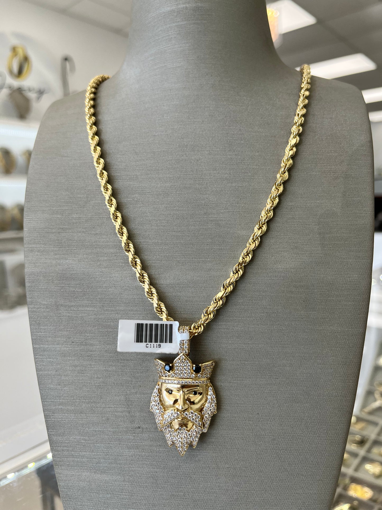 SET ORO 10K CADENA SOGA SÓLIDA / ROPE CHAIN + DIJE REY 👑