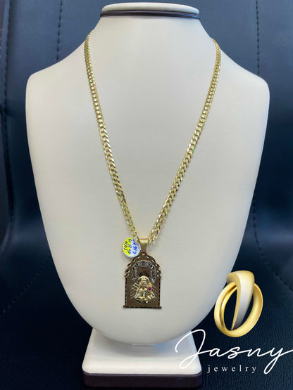 Set medal virgin and chain gold 10k