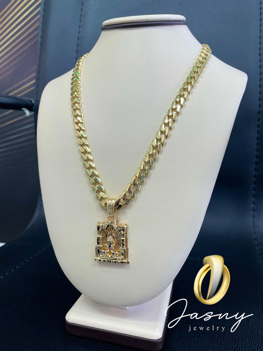 🍀💎 CADENA VIRGEN 3D  ORO 14K 🇮🇹