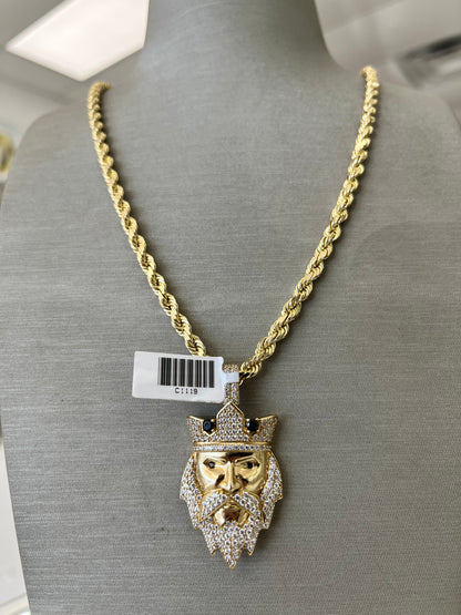 SET ORO 10K CADENA SOGA SÓLIDA / ROPE CHAIN + DIJE REY 👑