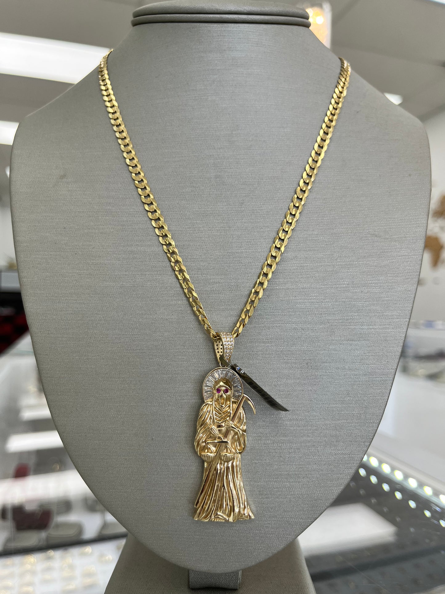 ✨CADENA MARTILLADA + SANTA MUERTE ORO 14k