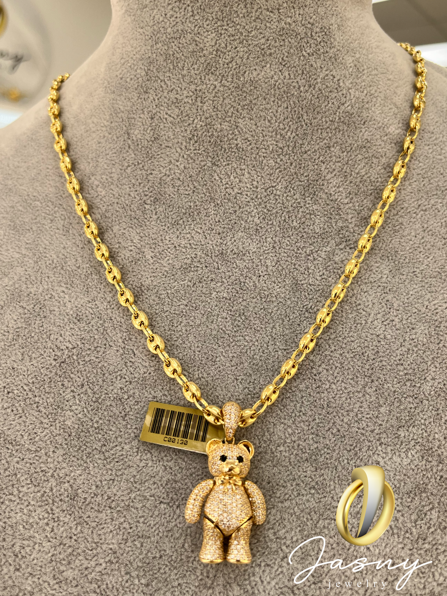 SET ORO 14K CADENA GUCCI + DIJE OSO / 14K GOLD SET GUCCI CHAIN + TEDDY BEAR PENDANT