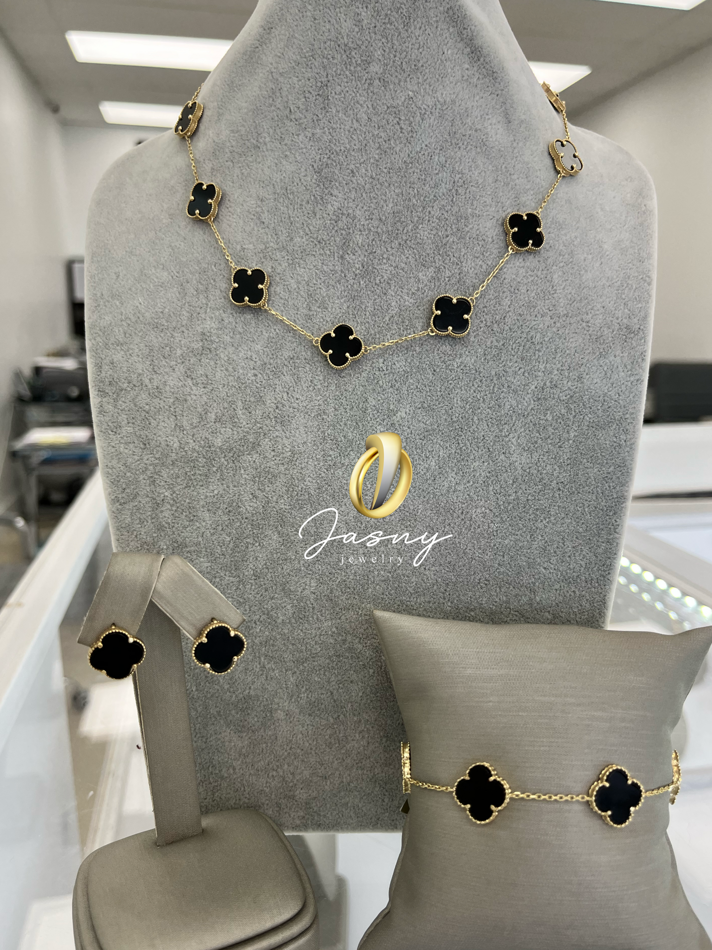 SET TREBOL ORO 14K GARGANTILLA, BRAZALETE Y ARETES 🍀 14K GOLD CLOVER SET NECKLACE, BRACELET AND EARRINGS