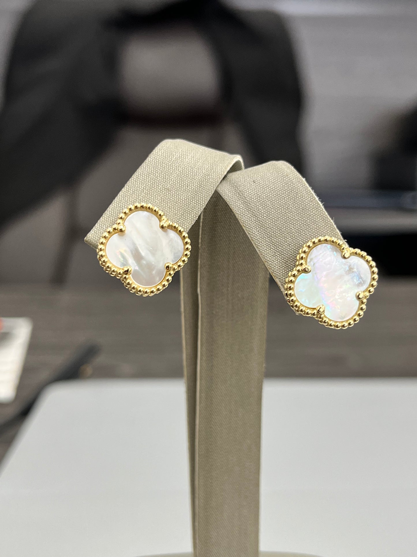 🍀ARETES TRÉBOL BLANCO ORO 14K