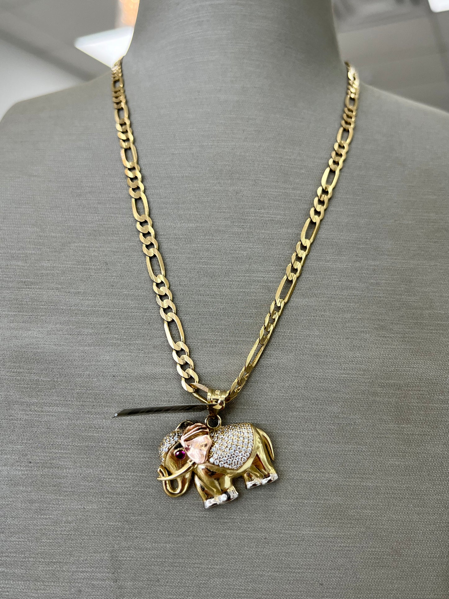 🐘 CADENA FÍGARO + DIJE ELEFANTE ORO 14K