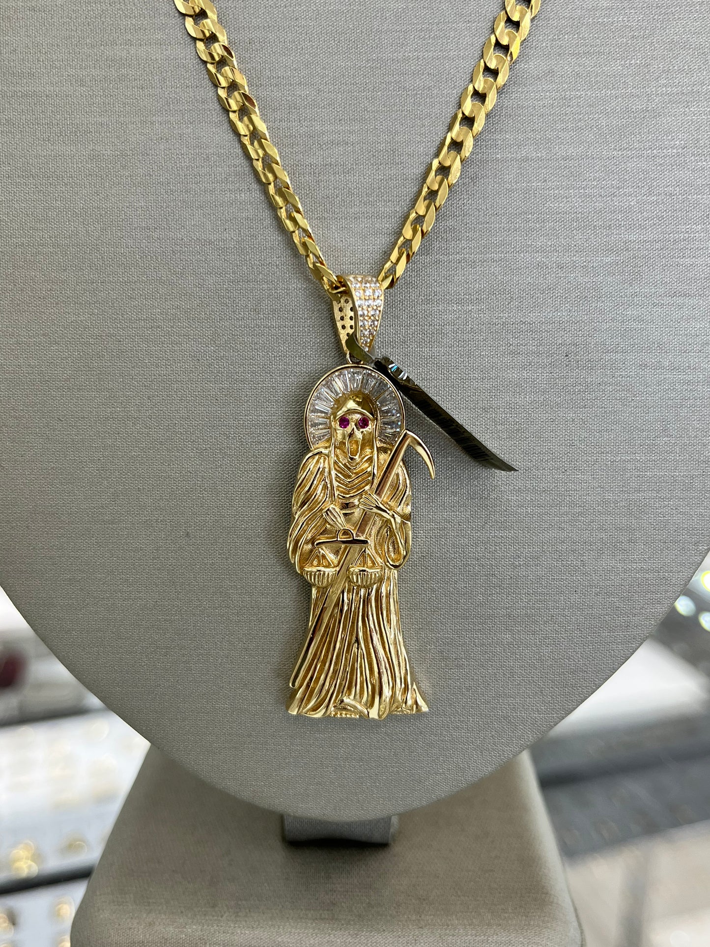 ✨CADENA MARTILLADA + SANTA MUERTE ORO 14k