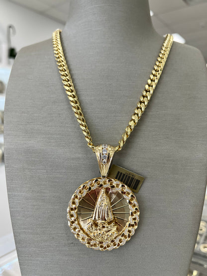 ✨CADENA CUBAN LINK HALLOW + MEDALLA 3D VIRGEN ORO 14K