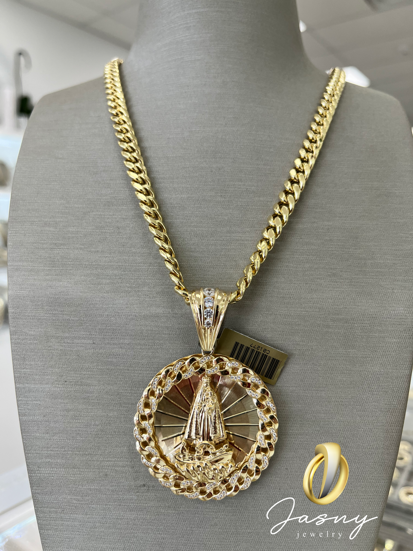 ✨CADENA CUBAN LINK HALLOW + MEDALLA 3D VIRGEN ORO 14K