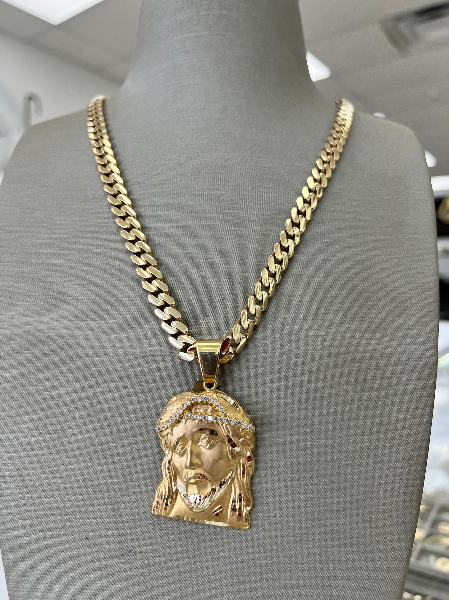 ✨CADENA MÓNACO HALLOW + CRISTO ORO 14K