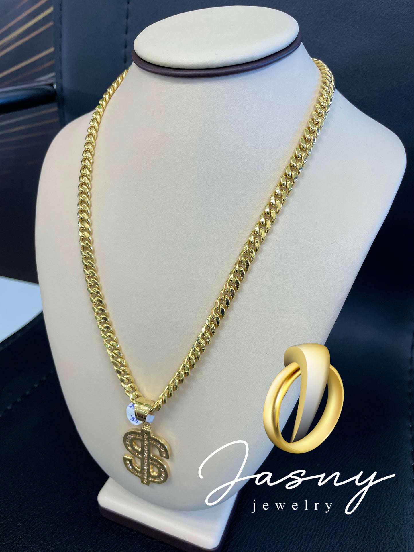 Set medal dollar and chain Cuban link gold 14k