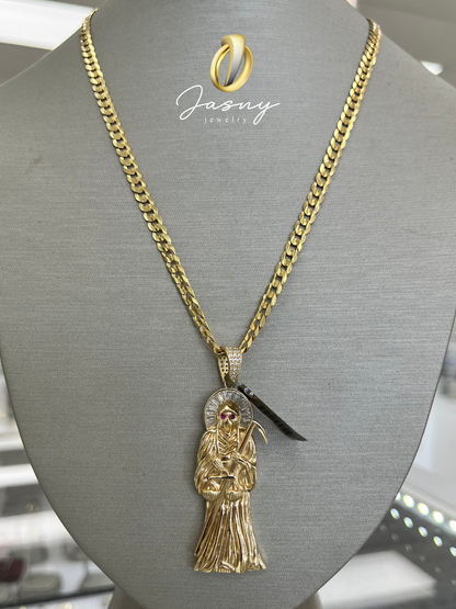 ✨CADENA MARTILLADA + SANTA MUERTE ORO 14k