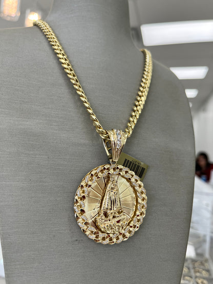 ✨CADENA CUBAN LINK HALLOW + MEDALLA 3D VIRGEN ORO 14K