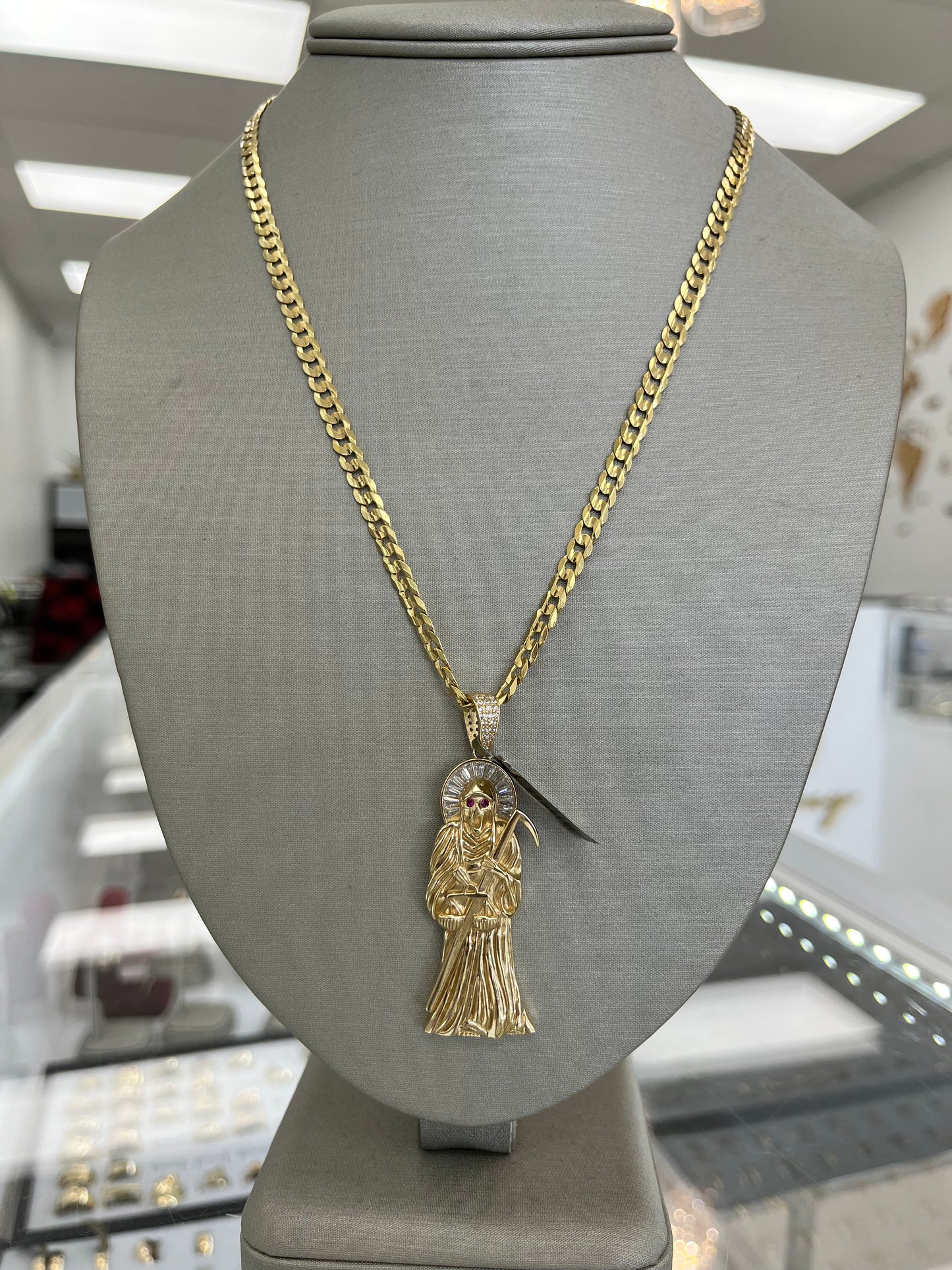 ✨CADENA MARTILLADA + SANTA MUERTE ORO 14k