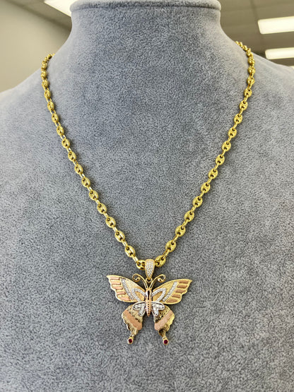 SET ORO 14k CADENA GUCCI + DIJE MARIPOSA / 14K GOLD GUCCI CHAIN + BUTTERFLY PENDANT