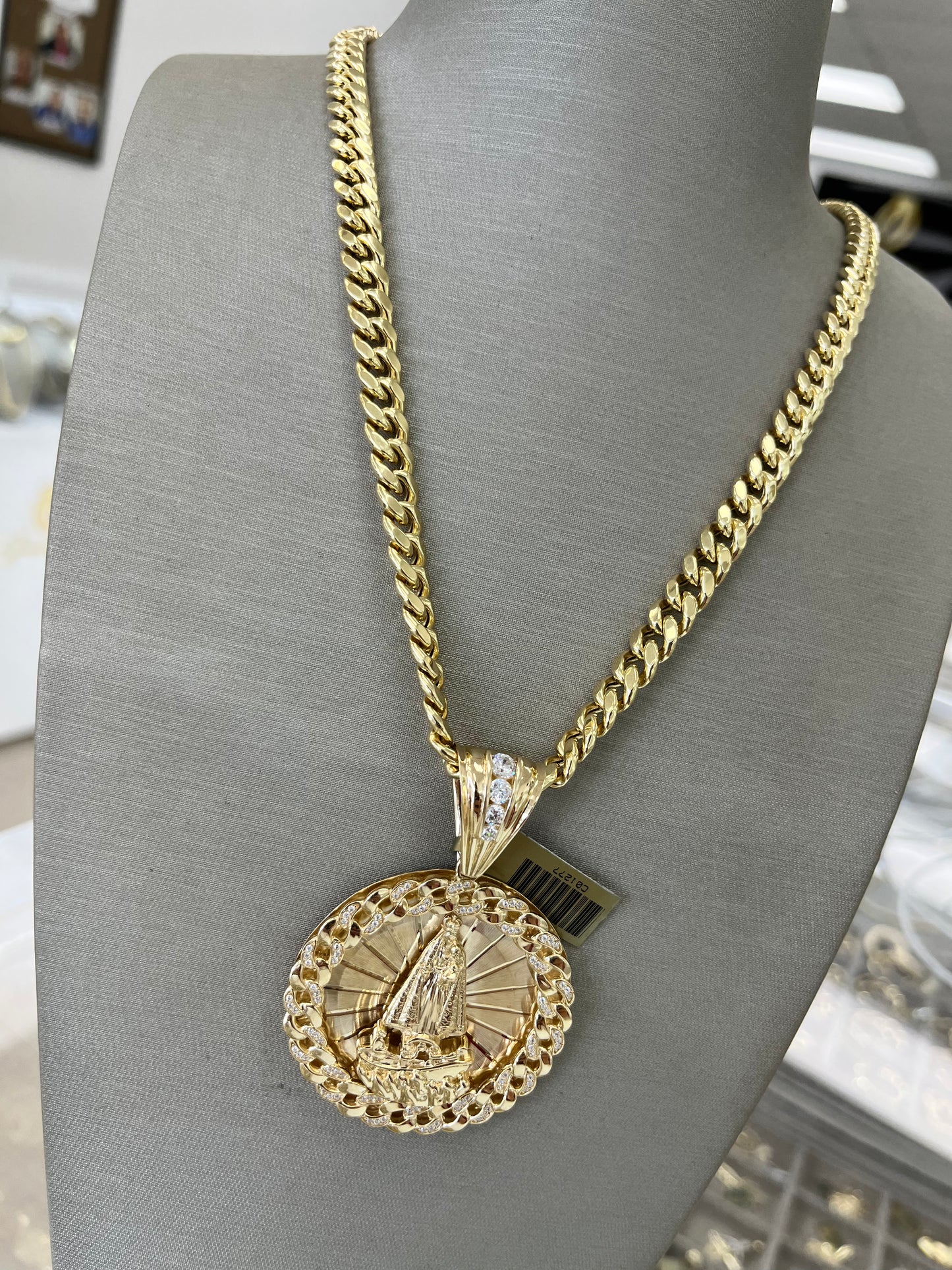 ✨CADENA CUBAN LINK HALLOW + MEDALLA 3D VIRGEN ORO 14K